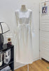 Crystal Decor Long Sleeves Long Satin Dress